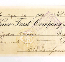 1913 Kineo Trust Company Bank Check E.A. Sampson Dover Maine Signed 4070... - $19.99