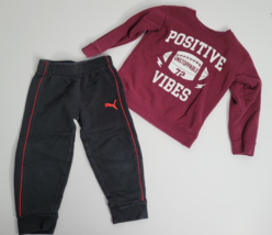 Kids Football Outfit Long Sleeve Sweat Shirt Puma Pants Sz 4T 3-4 Boys Red Black - £7.89 GBP