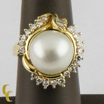 South Sea Pearl 13.5mm and Diamond 18k Yellow Gold Cocktail Ring Size 8.5 - £2,079.37 GBP