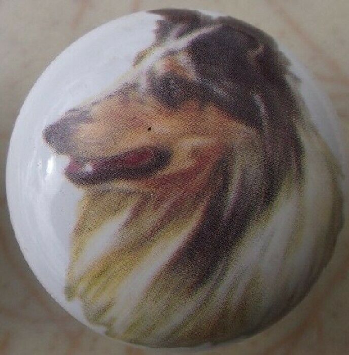 Ceramic Cabinet Knobs Knob w/ Rough Collie DOG  2329