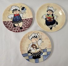 Linda Jacque Set of 3 Decorative Fat Chef Baker Cook Ceramic Plates 8&quot; - £4.68 GBP