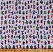 Cotton Bugs Insects Bettles Colorful White Fabric Print by the Yard D584.56 - £11.76 GBP