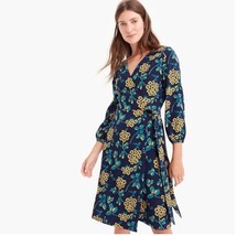 J.Crew Golden Floral Wrap Dress in 365 Crepe K0109 Blue Yellow Womens Size 14 - £55.37 GBP