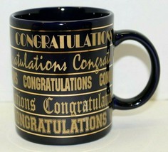 Vintage 1994 J.I.I. Navy Blue With Gold Graphics Congratulations Coffee Mug Cup  - £13.20 GBP