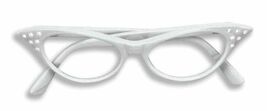 1950's WHITE CAT EYE GLASSES w/ RHINESTONES - CLEAR LENSES - COSTUME ACC... - $8.79