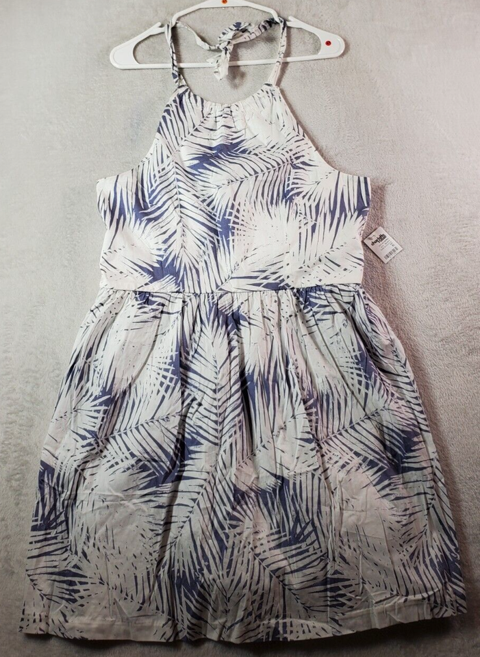 Charlotte Russe Tank Dress Womens Size XL White Blue Palm Leaf Cotton Ba... - $12.97