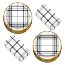 HOME &amp; HOOPLA Modern Black &amp; White Fall Plaid With Copper Trim Paper Des... - £12.03 GBP+