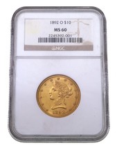 1892-O G $10 Or Liberty Aigle Classé Par NGC Comme MS-60 - $63,077.31 MXN