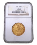 1892-O G $10 Or Liberty Aigle Classé Par NGC Comme MS-60 - $63,891.72 MXN