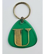 Vintage Letter U Green plastic Keychain Gold letter Name Alphabet 1980&#39;s - £3.58 GBP