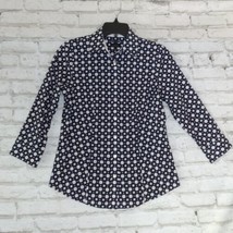 Talbots Womens Shirt 2 Blue White Polka Dot Button 3/4 Sleeve Wrinkle Resistant - £17.19 GBP