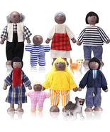 10 Pcs Wooden Dollhouse Family Set of 8 Mini People Figures and 2 Pets, ... - £18.03 GBP