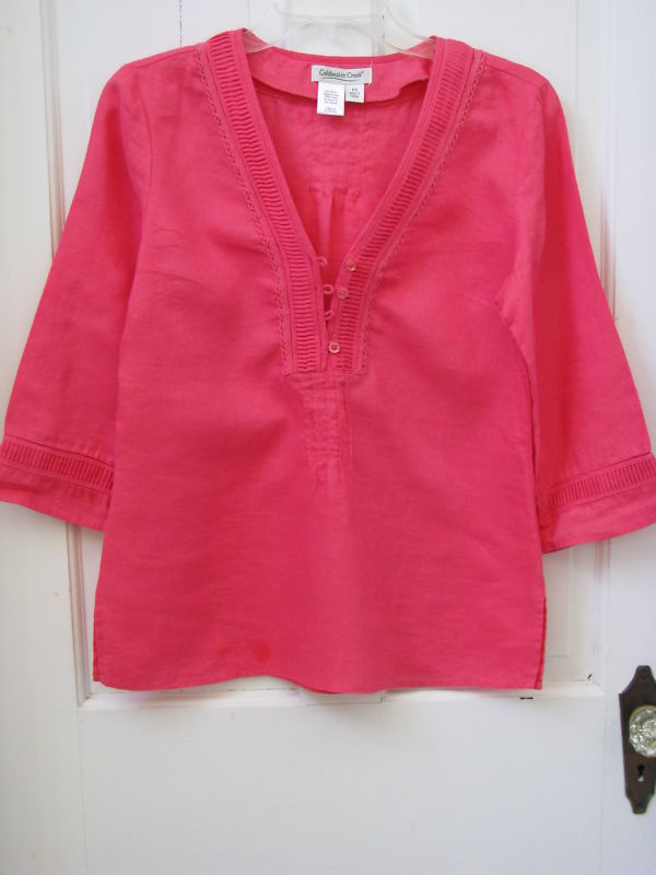 Coldwater Creek Linen Shirt Womens PS Coral Embellished - $16.99