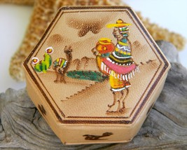 Vintage Peruvian Leather Trinket Box Handpainted Llamas Peru Ethnic - £15.99 GBP