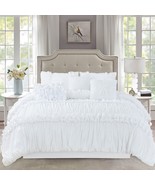 HIG 7 Piece Ruched Pleat Comforter Set White Romantic Bed in a Bag - Kin... - £54.48 GBP+