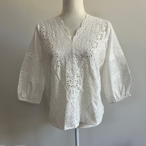 Chicos Eyelet Pullover Cutwork Blouse Antique White Petite NWT - $29.02