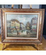 City Scape City Street Pre Automobile French Italian Oil On Canvas 26 X 21 - $98.95