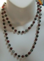 Vintage Black Foiled and Red/Ruby Color Glass Bead Necklace - £19.45 GBP