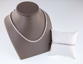 12.00ct t.w. CZ Tennis Necklace &amp; Bracelet Set In Rhodium Plated Sterlin... - £196.46 GBP