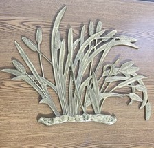 Vintage Solid Brass Hanging Grass Leaves Wheat MCM Sculpture Wall Hanging - $73.49