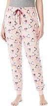 Womens Plush Pink Skiing Penguin Joggers Sleep Pants Pajama Bottoms Size XL - $19.79