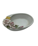 Vintage Lefton China White Oval Ashtray Hand Painted Raised Roses #1196 - $21.90 CAD