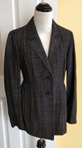 J.JILL Woven Black/Gray Cotton Blend Long Peplum Jacket w/ Pockets (8) - $29.30