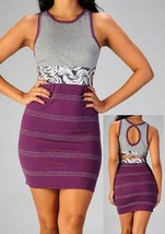 Wow Couture Purple &amp; Grey Shimmery Floral Waist Bandage Dress S M L NEW ... - £34.47 GBP