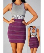 Wow Couture Purple &amp; Grey Shimmery Floral Waist Bandage Dress S M L NEW ... - £34.55 GBP