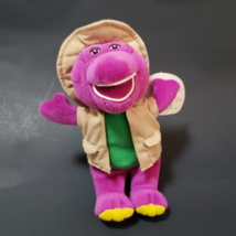 Barney Safari Plush Stuffed Beanbag Pellets 8&quot; Purple Dinosaur Brown Hat Jacket - £11.69 GBP