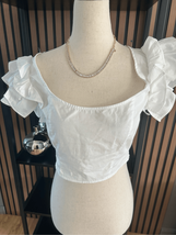 ZARA Poplin Puff Sleeve Button Crop Top white size medium - $28.71