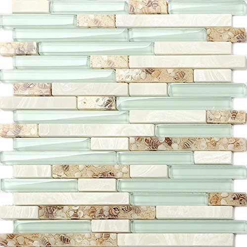 Glass Stone Linear Mosaic Tile Lake Green Whtie Polished Bathroom Wall Tiles