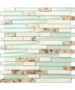 Glass Stone Linear Mosaic Tile Lake Green Whtie Polished Bathroom Wall T... - $14.95+