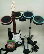 Rock Band 4 Xbox One Wireless Bundle Fender Stratocaster Guitar Drums Mi... - $587.95