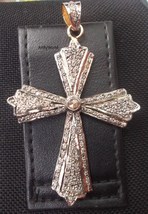 Art Deco 3.42ct Antique Rose Cut Diamond Sterling Silver Cross Pendant - £233.53 GBP