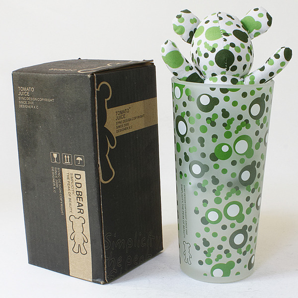 [Bubble Green] Stuffed Bear Glass Cup (6.3 inch height)