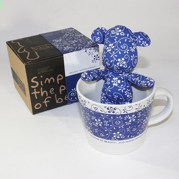 [Flower Blue] Stuffed Bear Mug (3.3 inch height)