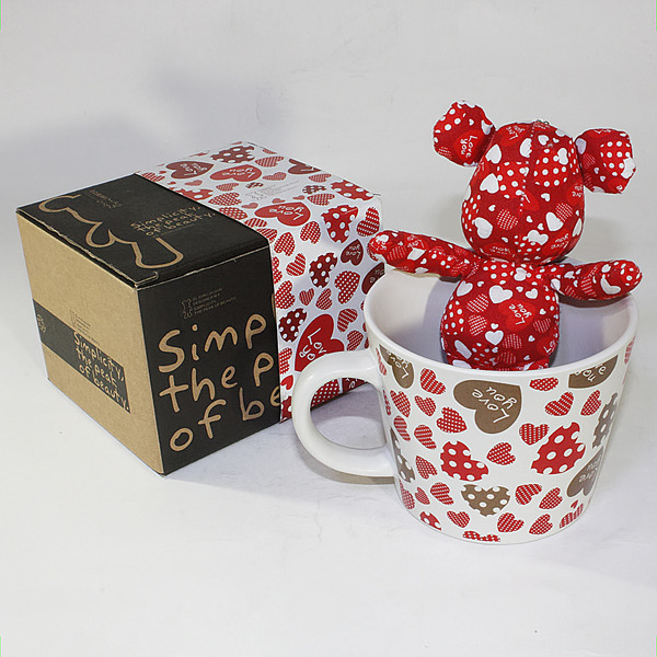 [Heart Red] Stuffed Bear Mug (3.3 inch height)