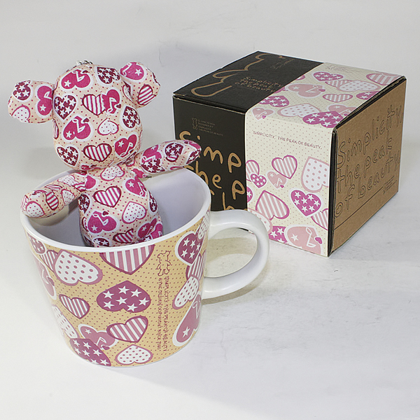 [Heart Pink] Stuffed Bear Mug (3.3 inch height)