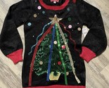 Christmas Tunic Sweater Christmas Tree Ribbon Small 33 Degrees Retail $60 - £13.69 GBP