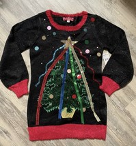 Christmas Tunic Sweater Christmas Tree Ribbon Small 33 Degrees Retail $60 - £13.59 GBP