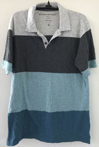 Banana Republic Vintage Style Gray Blue Striped Polo Short Sleeve Shirt ... - $19.99