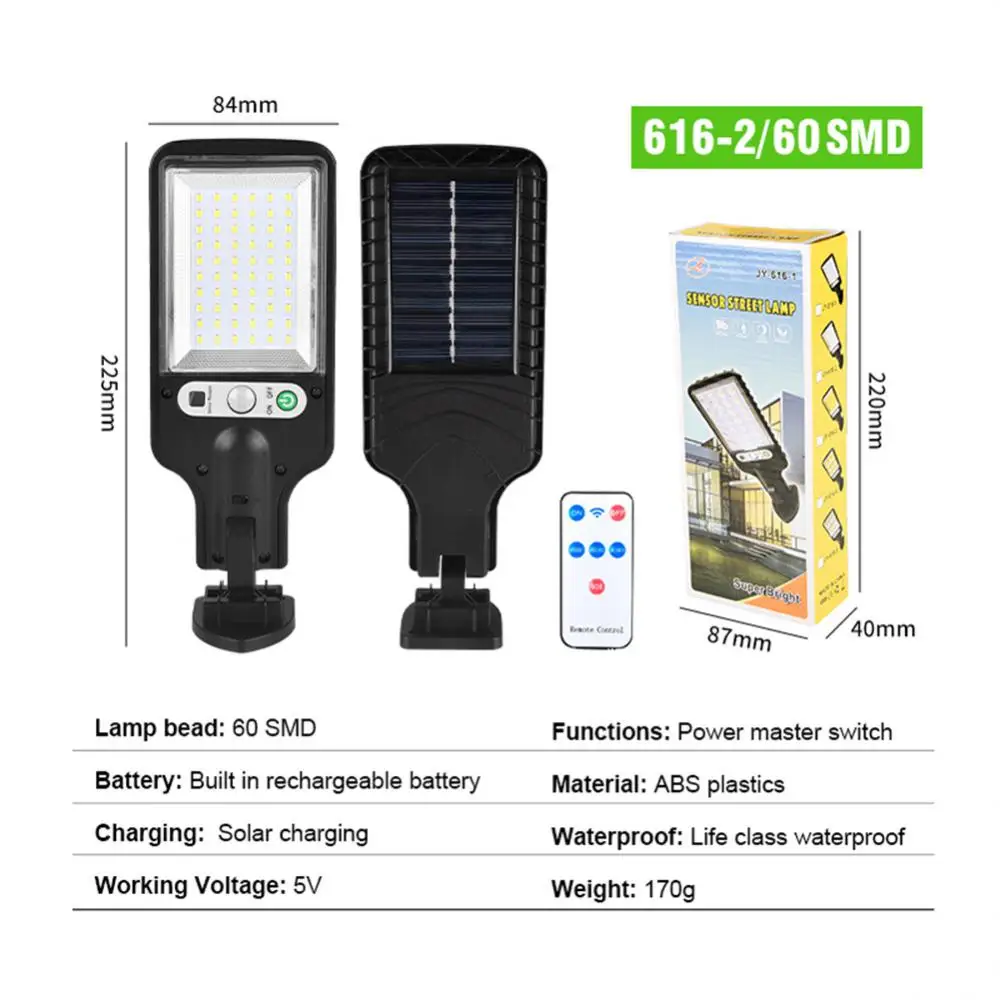 LED Solar Street Light 3 Mode PIR Motion Sensor Induction Wall Lamp Outdoor Gard - £44.63 GBP