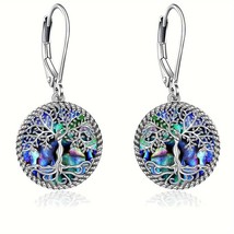 Sterling Silver Abalone Tree Of Life Drop Earrings - £47.89 GBP