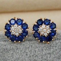 2.50Ct Round Simulated Sapphire Stud Earrings 14K Yellow Gold Plated Silver - £79.37 GBP