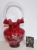 Fenton Art Glass Hand Painted Legacy Collection Cranberry Bill Fenton 95 Basket - £156.68 GBP