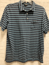 Patagonia Logo Mens Polo Pullover Shirt Short Sleeve Pocket Blue Stripe XL - $26.41
