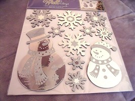 New Snowmen &amp; Snowflakes Wall Decals Stickers Clings Silver Glitter Winter Deco - £3.85 GBP