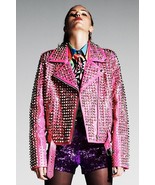 Gothic Pink  Rock Punk Studded Leather Jacket for Women, Fully Studded L... - $319.00