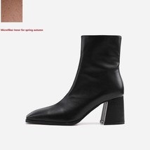 Thick Heel Cowhide Winter Boots Concise Style Ladies Shoes Square Toe All Match  - £110.88 GBP